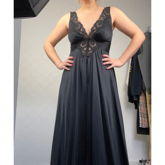 Vintage Olga Romantic Goth Lingerie Swing Dress Silky Lace Black Gothcore Slip - Picture 3 of 14